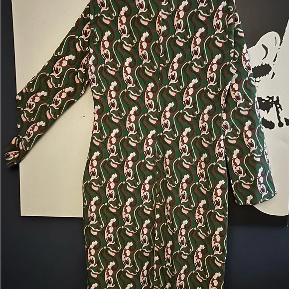 ZARA Green Paisley A-Line Dress With Mock Turtleneck- Sexy Side Slit- Size L NWT - Picture 2 of 5